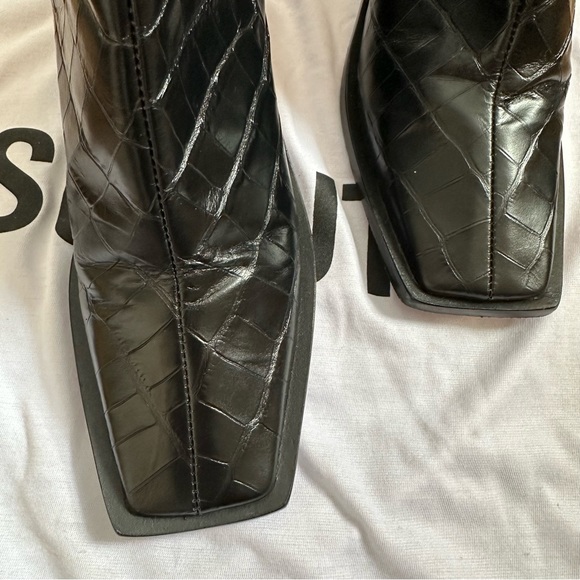 Schutz Black size 8 Leather Boots Heiress Croc Embossed Block Heel - Picture 5 of 8